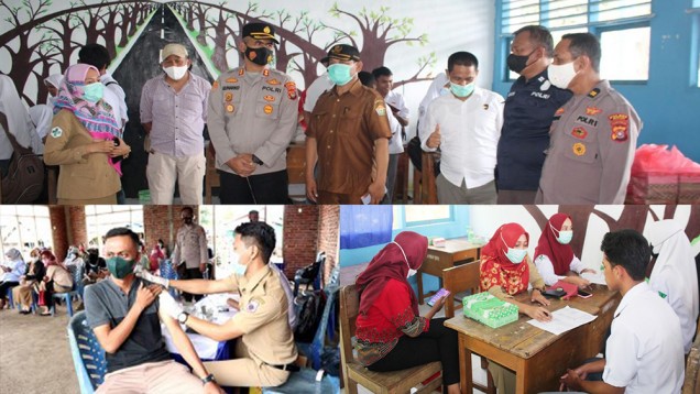 "Kapolres Buton memantau gerai vaskinasi pelajar.